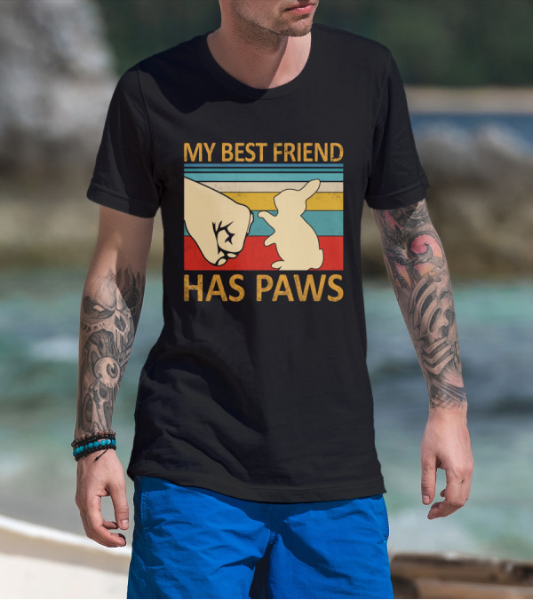 MY BEST FRIEND HAS PAWS BUNNY VINTAGE STRIPES PAW FIST BUMP T-Shirt