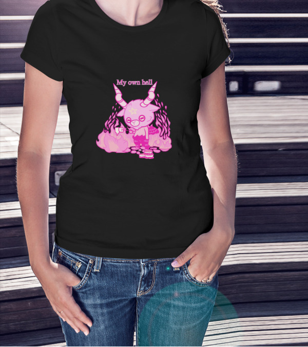 My Own Hell Pink Cartoon Devil With Flames T-Shirt