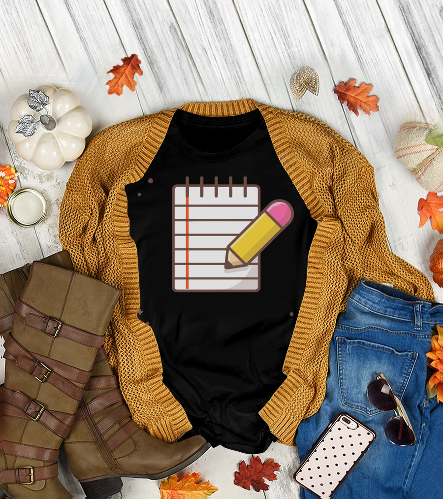 Note Paper Pencil Icon with Spiral Lines T-Shirt