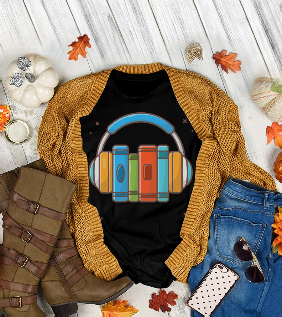 Online Book Music Listening Headphone Books Audio Literature Fusion T-Shirt