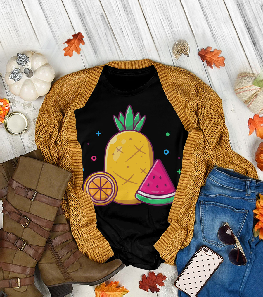 Pineapple Watermelon Orange Trio with Colorful Geometric Accents T-Shirt