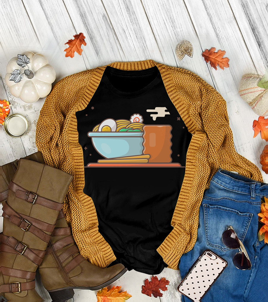 Ramen Bowl With Boiled Egg and Steaming Drink T-Shirt