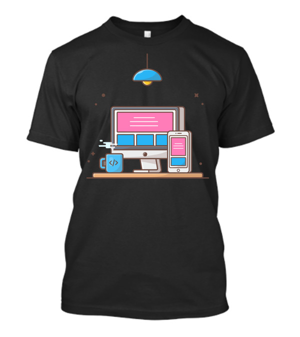 Responsive Website Computer And Smartphone Interface With Coding Mug And Modern Lamp T-Shirt
