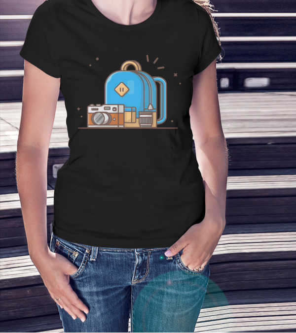 School Bag With Camera And Lens T-Shirt