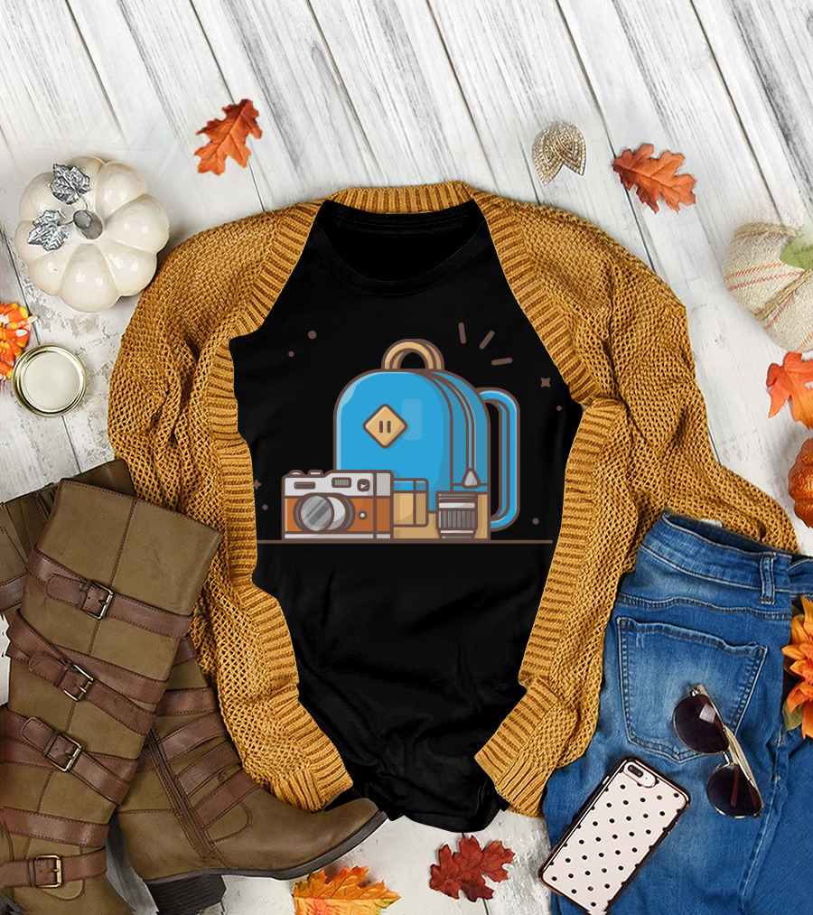 School Bag With Camera and Lens T-Shirt