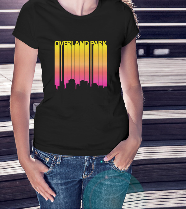Overland Park Retro 1980s Skyline Vibrant Gradient T-Shirt
