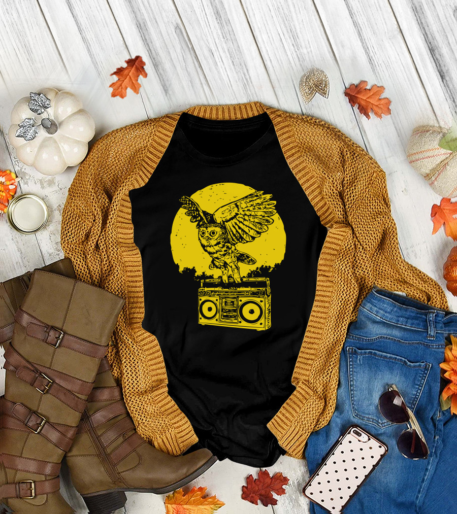 Beats Owl Boombox Moon Scene T-Shirt