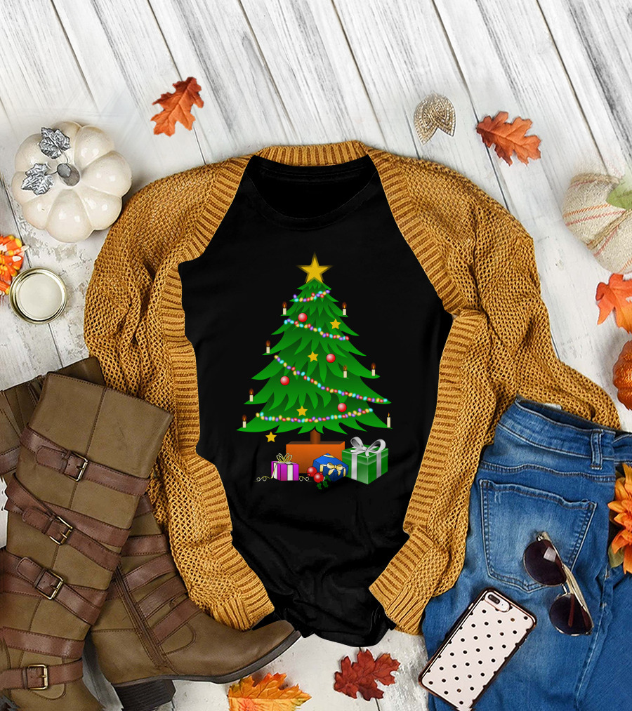 Christmas Tree with Star Lights and Wrapped Gifts T-Shirt