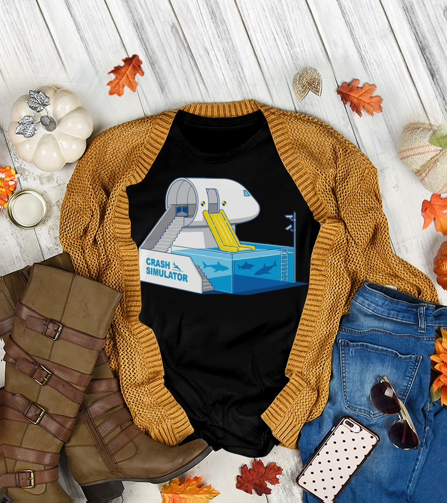 Crash Simulator Plane Slide Pool with Sharks T-Shirt