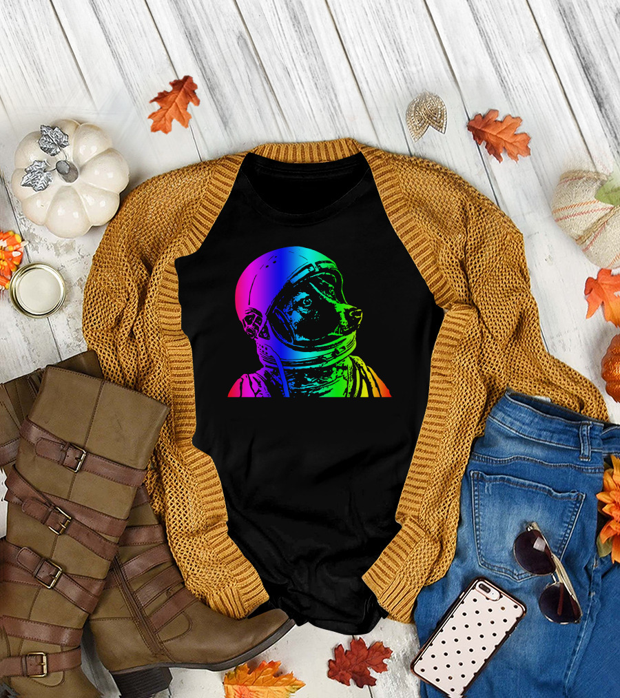 Rainbow Space Dog Astronaut T-Shirt