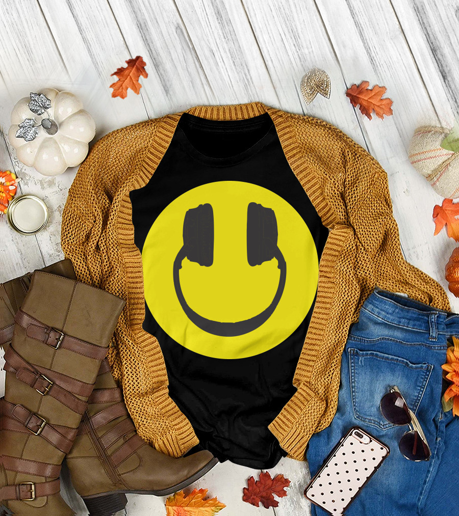 Happy Headphones Smiley Face Audio T-Shirt
