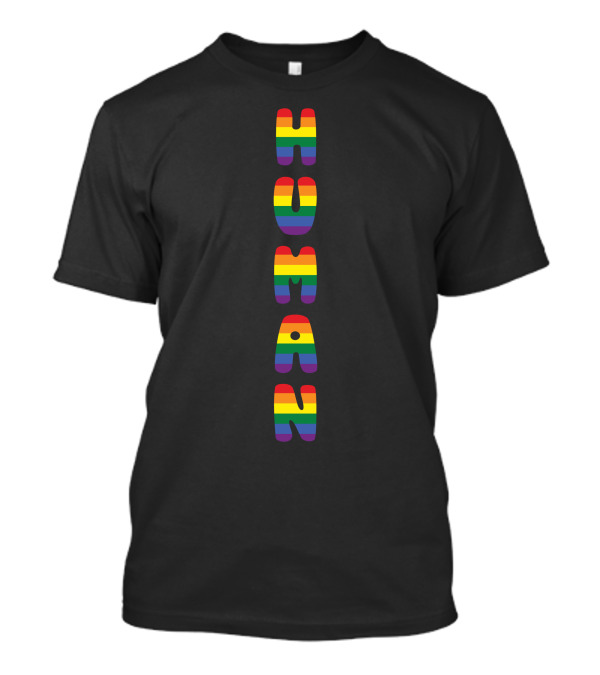 HUMAN Rainbow Colors Vertical Text Gay Pride T-Shirt