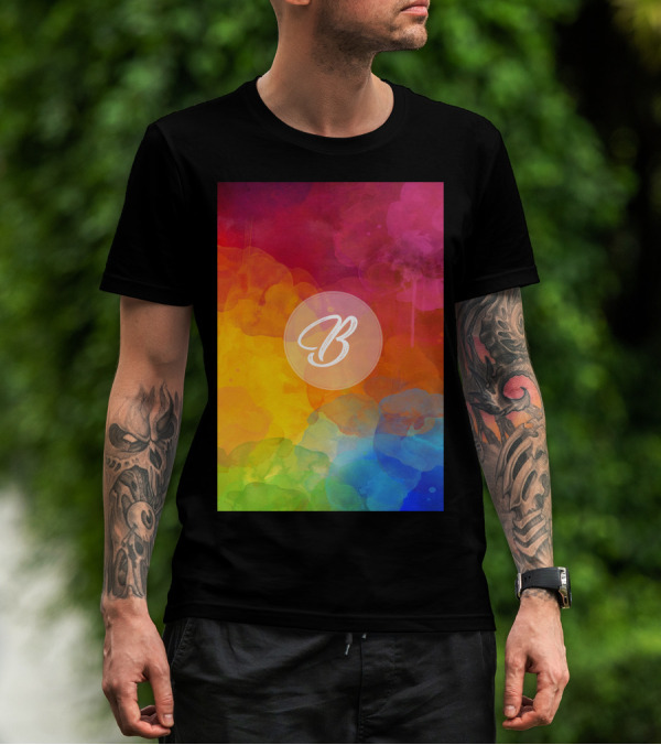 B Initial Colorful Watercolor Background T-Shirt