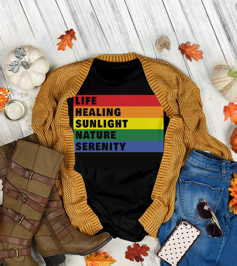 Life Healing Sunlight Nature Serenity Rainbow Stripes T-Shirt