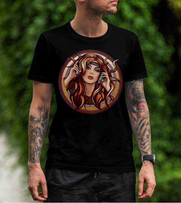 Music Girl Headphones Art Nouveau Vibes T-Shirt