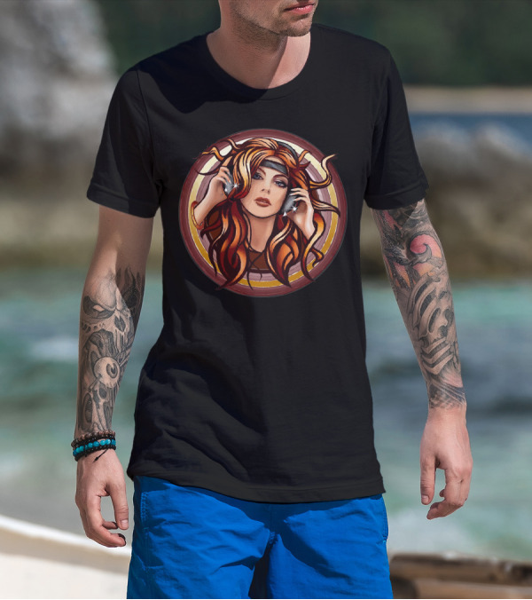 Music Girl Headphones Art Nouveau Vibes T-Shirt