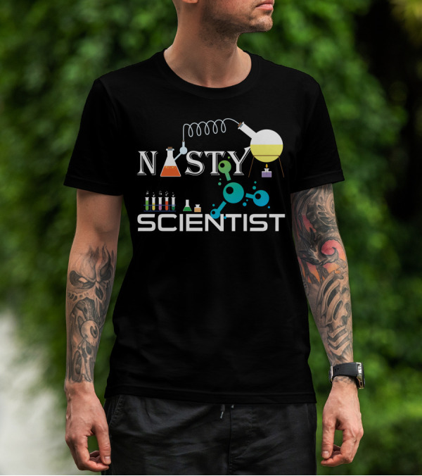 Nasty Scientist Beakers Molecules Test Tubes T-Shirt