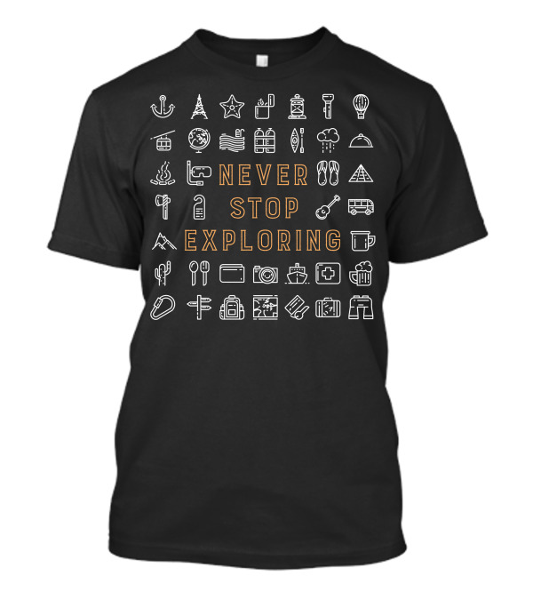 Never Stop Exploring Adventure Icons Outdoor Travel Elements T-Shirt
