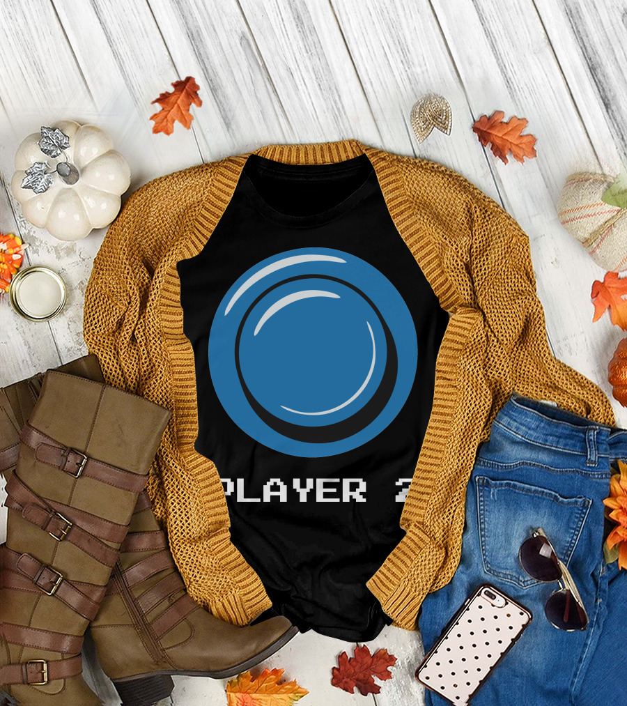 PLAYER 2 Retro Video Game Blue Button T-Shirt
