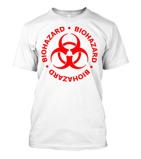 Biohazard Red Symbol Repeated Text Circular T-Shirt