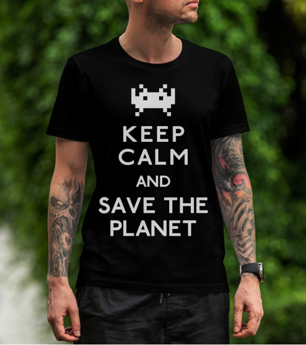 Keep Calm And Save The Planet Space Invaders T-Shirt