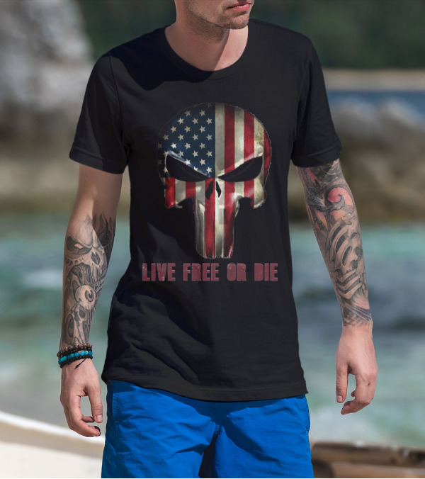 Live Free Or Die American Flag Skull T-Shirt