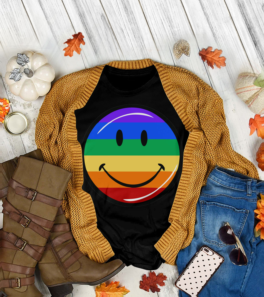 Rainbow Striped Smiling Face T-Shirt
