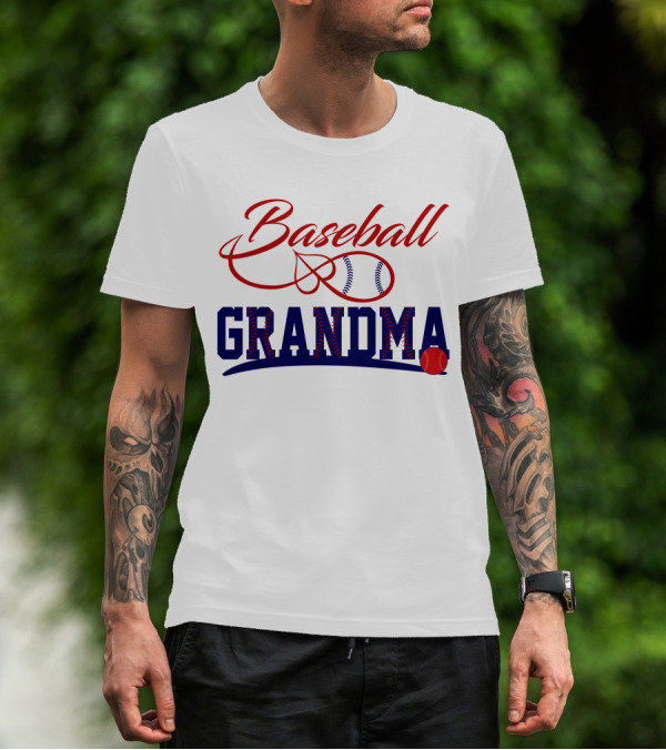 Baseball Grandma Red Blue Stitch Baseballs T-Shirt