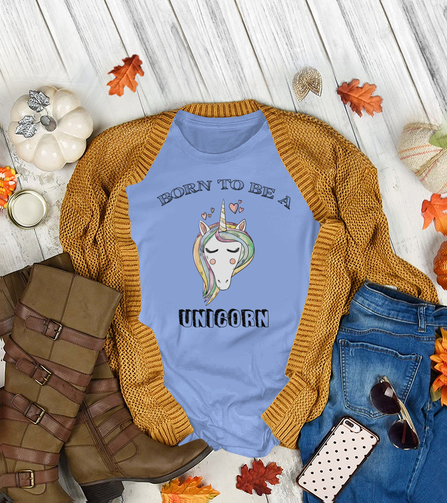 Born To Be A Unicorn Pastel Rainbow Hearts Image T-Shirt