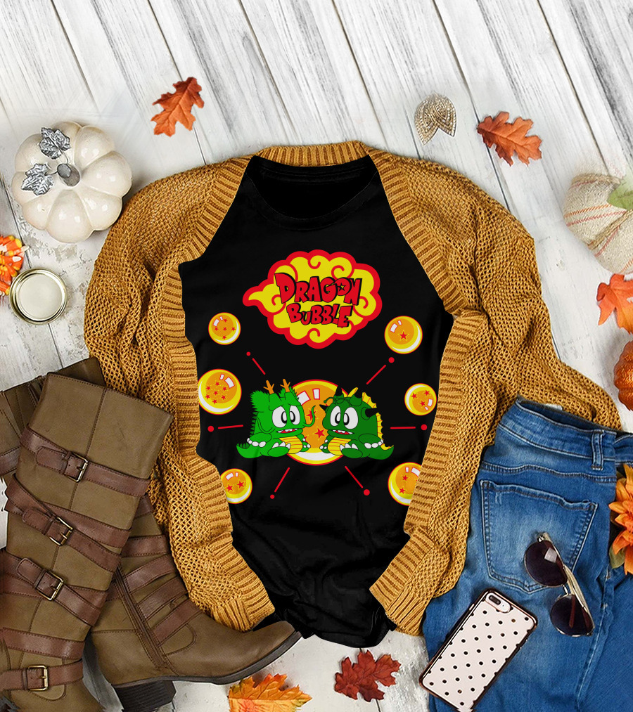 Dragon Bubble Cute Green Monsters Surrounded by Orange Star Orbs T-Shirt