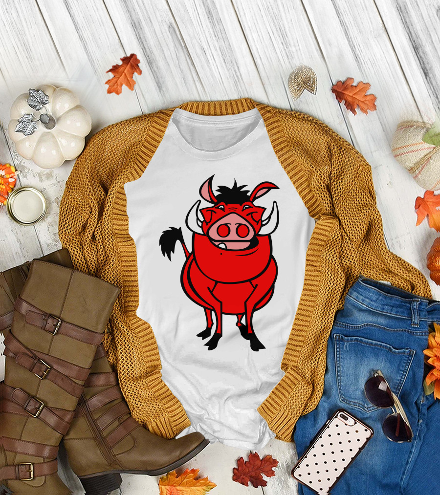 Draw Fumbaa Red Cartoon Warthog Character T-Shirt