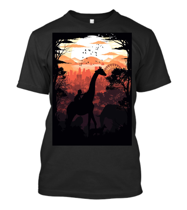 From Jungle To City Silhouette With Giraffe And Skyline T-Shirt