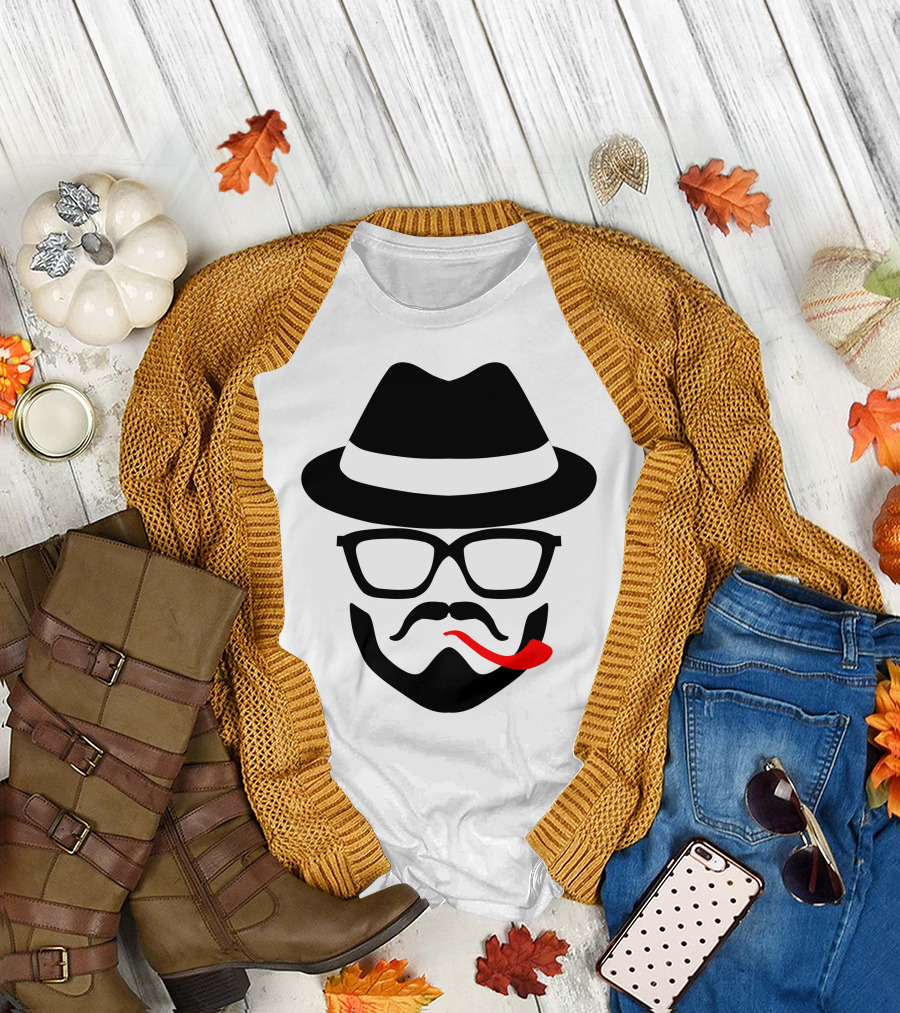 Hat Fedora Glasses Mustache Pipe T-Shirt