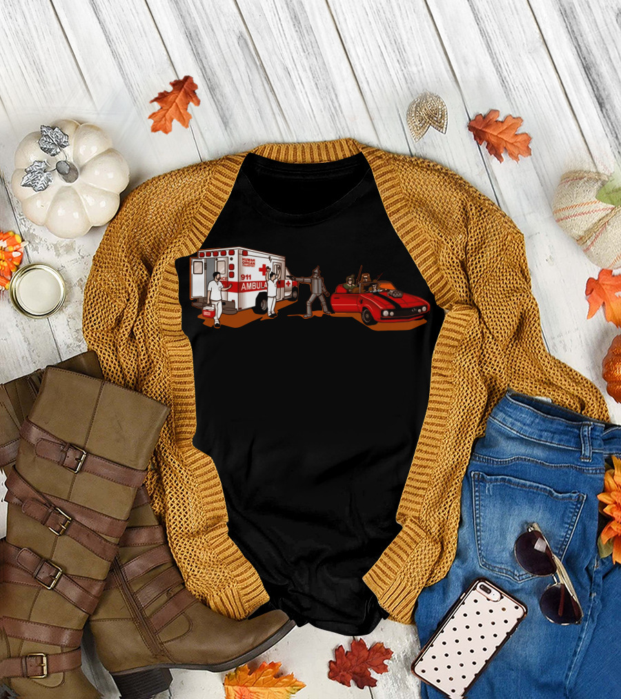 Heartless 911 Ambulance Tin Man and Car Irony T-Shirt