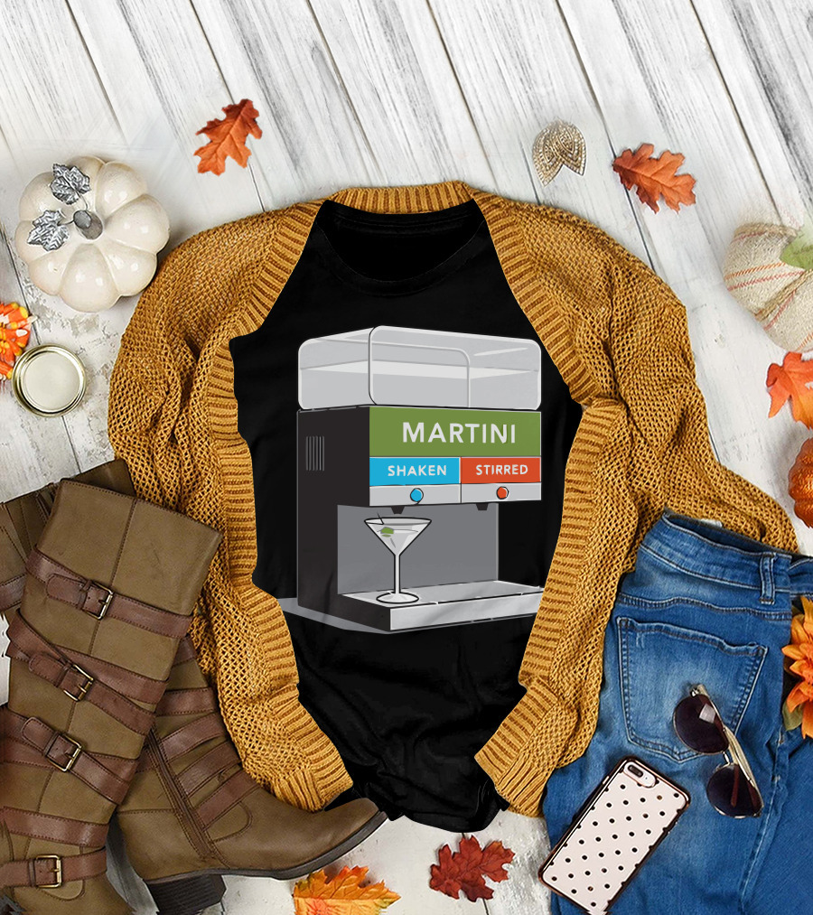 Martini Shaken Stirred Beverage Dispenser with Cocktail Glass T-Shirt