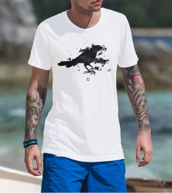Clever Crow With Musical Notes In Beak T-Shirt