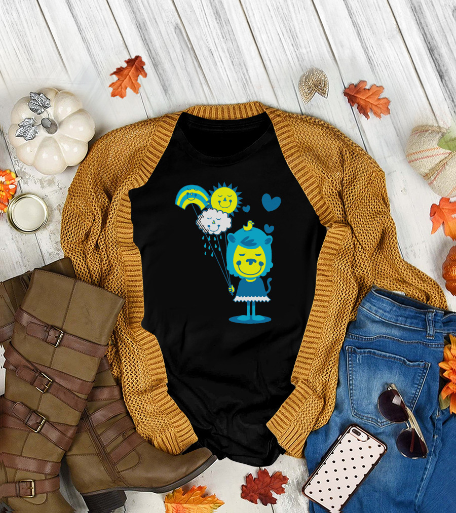 Brighter Day with Smiling Sun, Cloud, and Rainbow Balloons T-Shirt