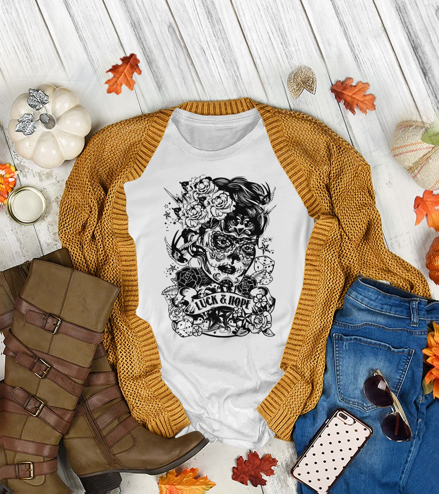 Catrina Dice Roses Swallows Luck And Hope T-Shirt