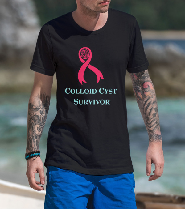 Colloid Cyst Survivor Red Ribbon Awareness Brain T-Shirt