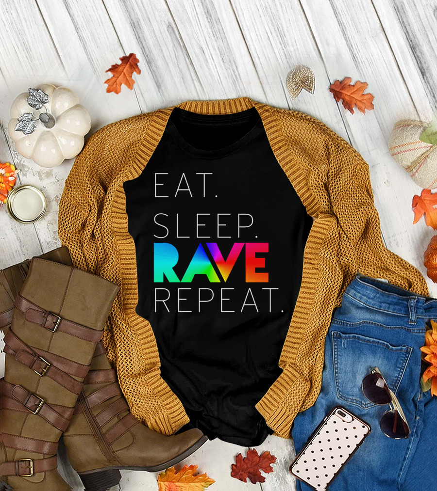 Eat Sleep Rave Repeat Rainbow Colors T-Shirt