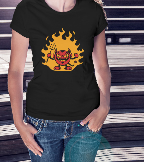 Fat Devil Fiery Mischief Flame Background T-Shirt