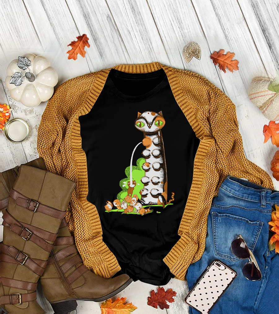 Greedy Kitten with Playful Cats and Green Highlights T-Shirt