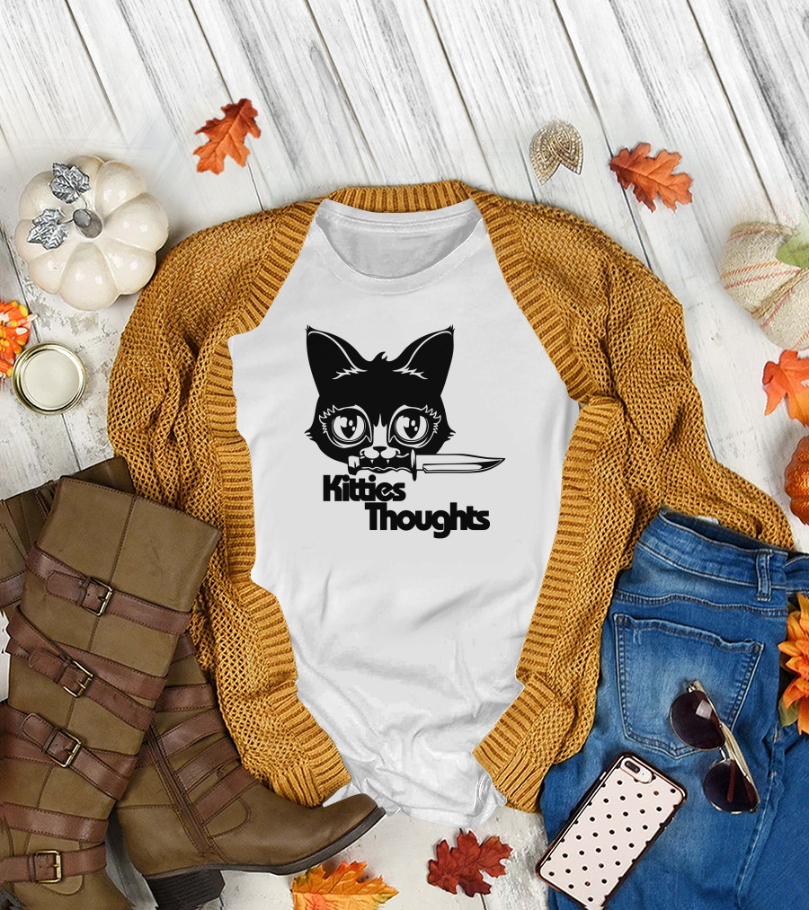 Kitties Thoughts Knife Cat Face T-Shirt