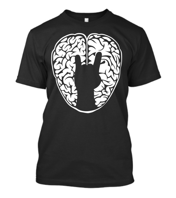 Nerd N Proud Brain Rock Hand Gesture T-Shirt