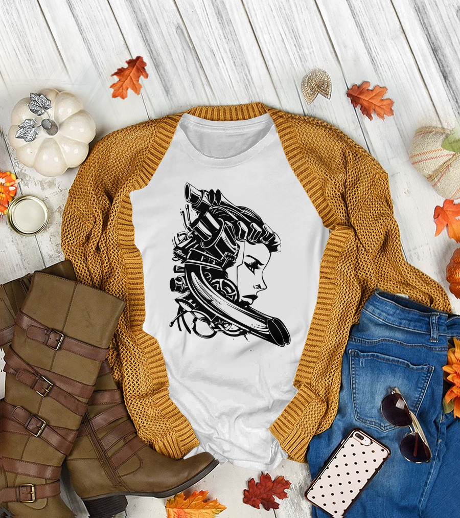 Biker Gal Engine Head T-Shirt
