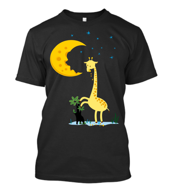 Giraffe Biting A Delicious Moon Cake Under Starry Night T-Shirt