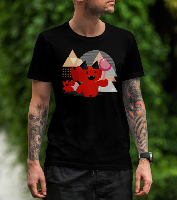 Tooth Fairy Lover Red Demon With Lollipop And Geometric Shapes T-Shirt