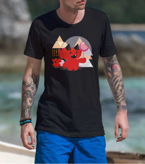 Tooth Fairy Lover Red Demon With Lollipop And Geometric Shapes T-Shirt
