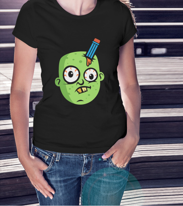Zombie Cute Pencil Head Emoji Cartoon T-Shirt