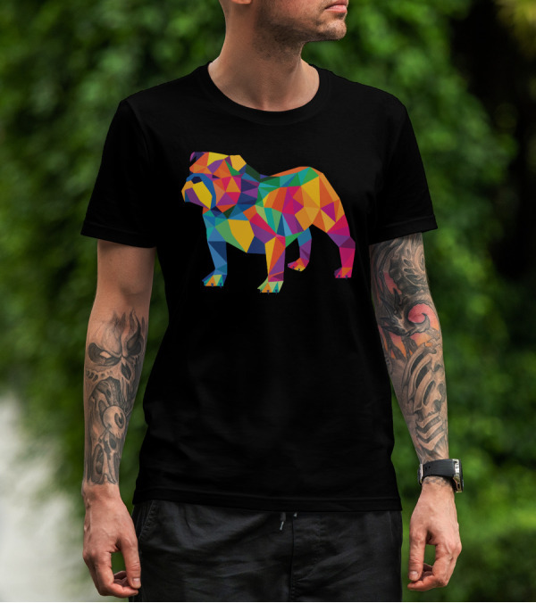 English Bulldog Geo Fractal Colorful Geometric T-Shirt